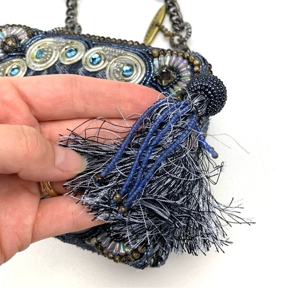 Mary Frances Bag Beaded mini evening purse blue tassel clutch art to wear - Picture 12 of 13